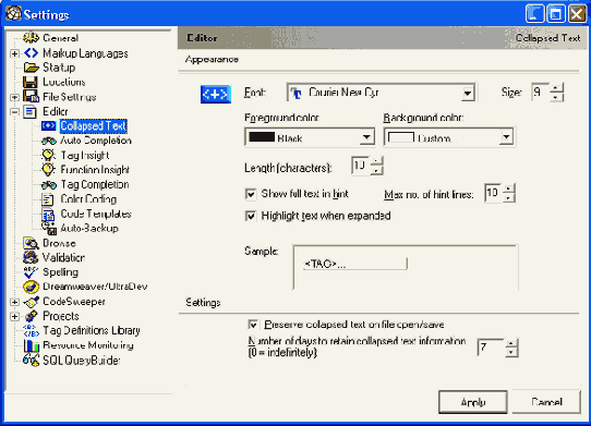  Collapsed Text   Settings
